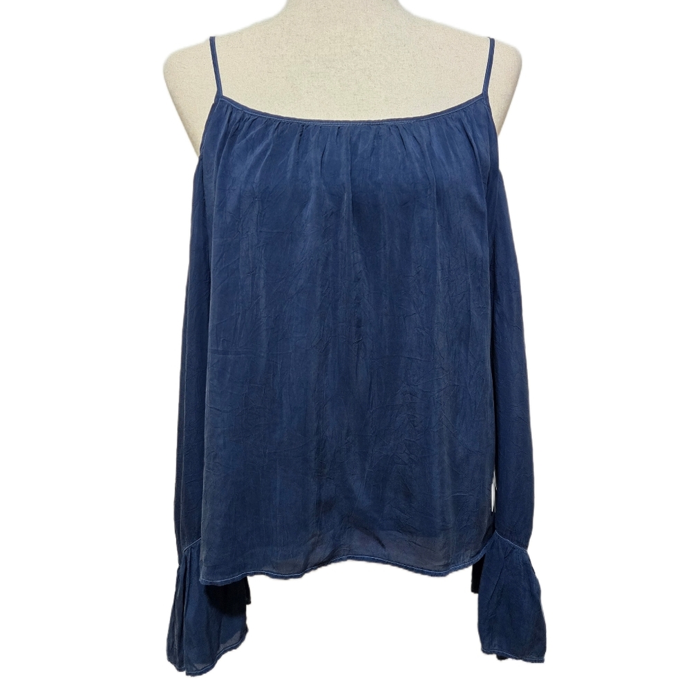 ​Maven West Navy Blue Cold Shoulder Blouse Ruffle Bell Sleeve Size Small NWT